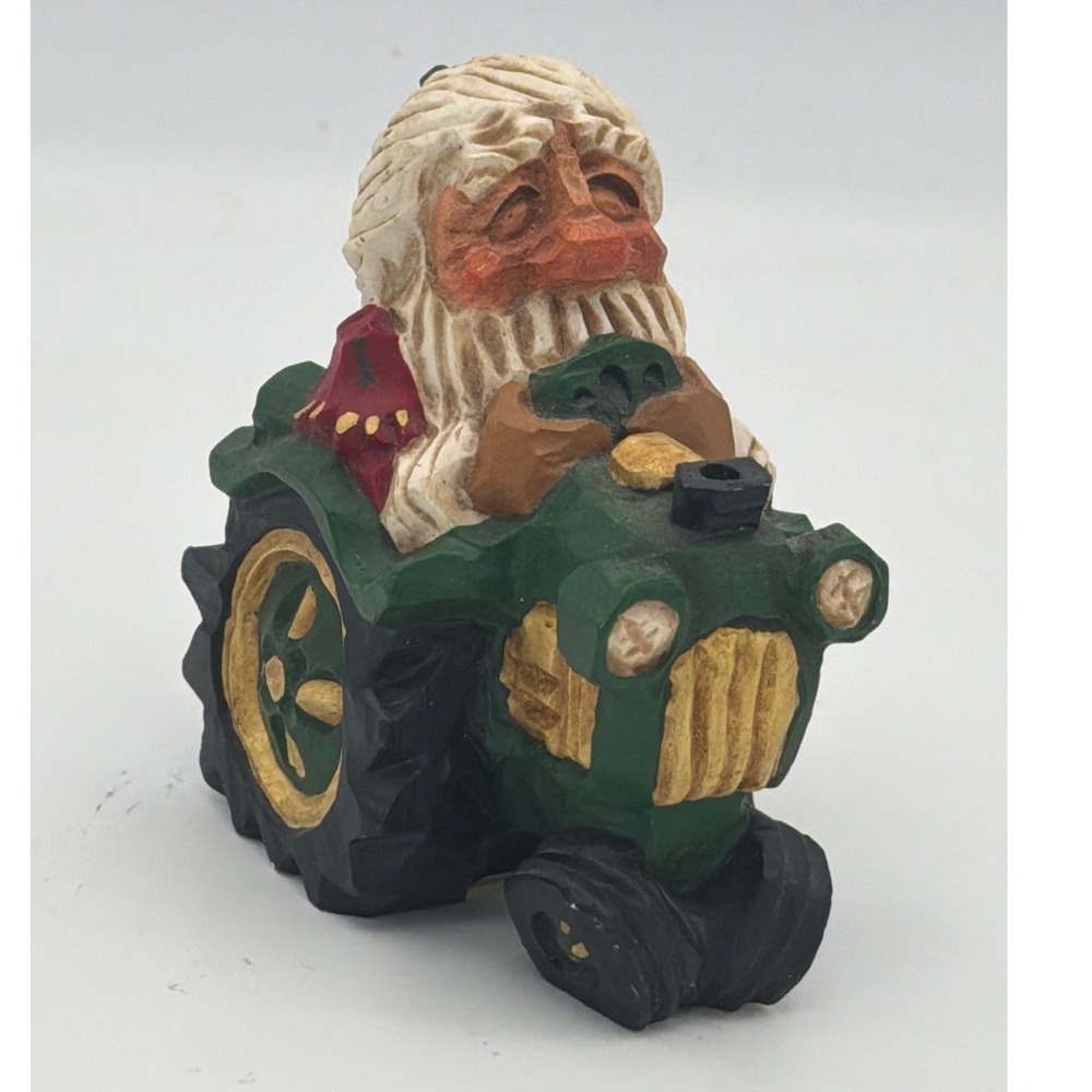 Vintage 1997 David Frykman Santa on Green Tractor Figurine Christmas Decor MCM